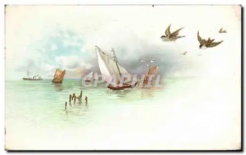 Cartes postales Fantaisie Bateau Oiseaux