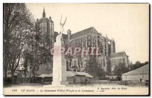 Ansichtskarte AK Le Mans Le Monument Wilbur Wright et la Cathedrale aviateur