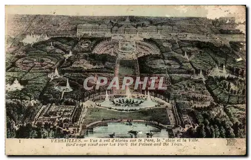 Cartes postales Versailles Vue a Vol D'Oiseau Sur le Parc le palais et le Ville