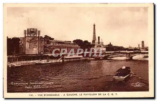 Ansichtskarte AK Vue D&#39Ensemble A Gauche Le Pavillon De La CGT Exposition internationale Paris 1937 Tour Eiffe