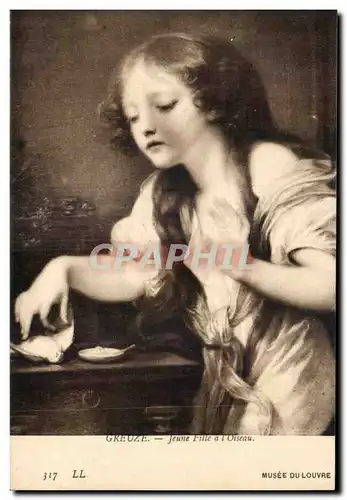 Cartes postales Fantaisie Greuze Jeune fille a l&#39oiseau Musee du Louvre Paris