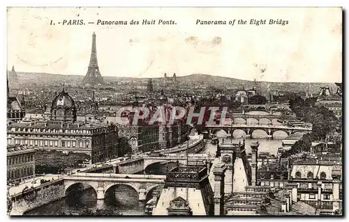 Cartes postales Paris Panorama des Huit Ponts Tour Eiffel