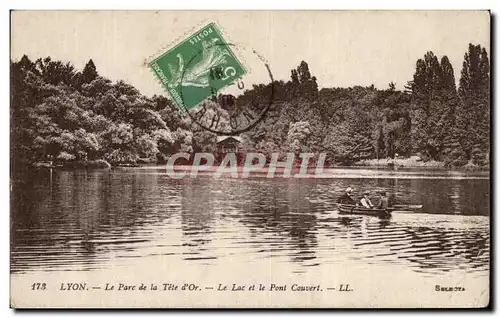 Ansichtskarte AK Lyon Le Parc De La Tete d&#39Or Le Lac Et Le Pont Couvert