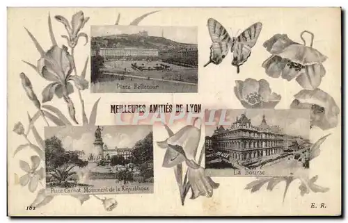 Cartes postales Meilleures Amities de Lyon Papillon place Bellecour Place Carnot La Bourse