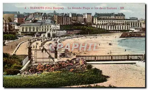 Ansichtskarte AK Biarritz La Grande Plage Et Les Deux Casinos