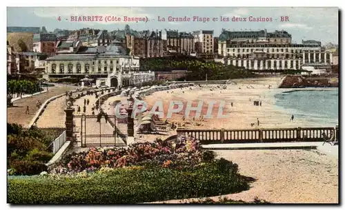 Cartes postales Biarritz La Grande Plage Et Les Deux Casinos