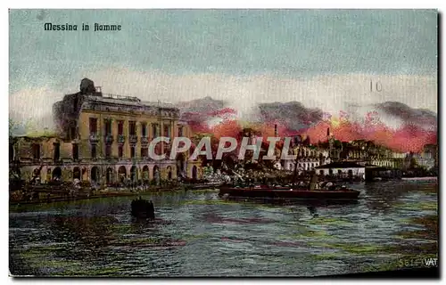 Cartes postales Italie Messina in flamme Bateau