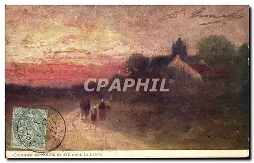 Cartes postales Coucher de soleil en ete dans la lande