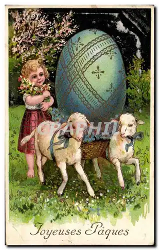 Cartes postales Fantaisie Enfant Agneaux Paques