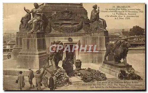 Cartes postales Bruxelles La tombe d'un Soldat Inconnu Belge Inhume lions