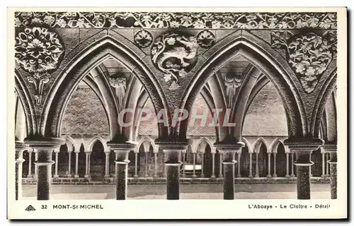 Cartes postales Mont St Michel L'abbaye Le Cloitre Detail
