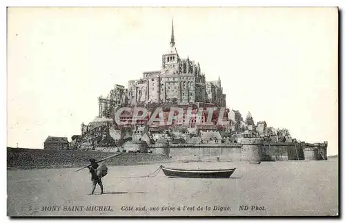 Cartes postales Mont Saint Michel Cote sud vue prise a I&#39est de la Digue pecheur