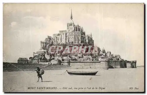 Cartes postales Mont Saint Michel Cote sud vue prise a I&#39est de la Digue pecheur