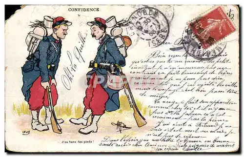 Cartes postales Confidence J&#39en bave des pieds Militaria