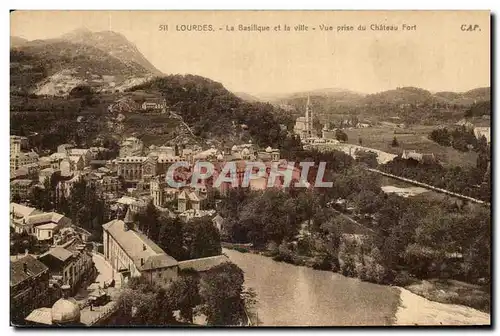 Ansichtskarte AK Lourdes La Basilique et la Ville Vue prise du Chateau Fort