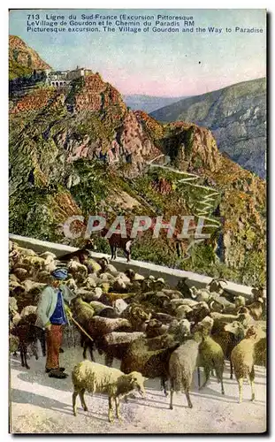 Ansichtskarte AK Ligne du Sud France Le Village de Gourdon et le Chemin du Paradis Moutons Chevre Berger