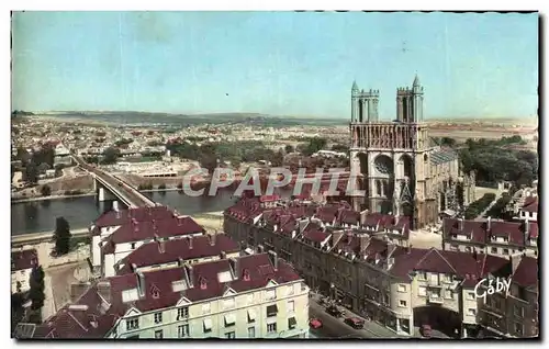 Cartes postales Mantes La Jolie La collegiale La Seine Le pont et le piscine vus de la Tour Saint Maclou