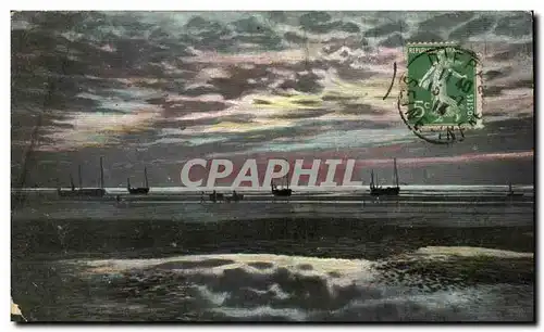 Cartes postales Soleil couchant a maree basse Bateaux