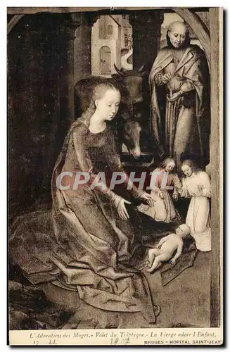 Cartes postales Bruges Hopital Saint Jean L&#39adoration des mages Volet du tryptique La vierge adore l&#39enfan