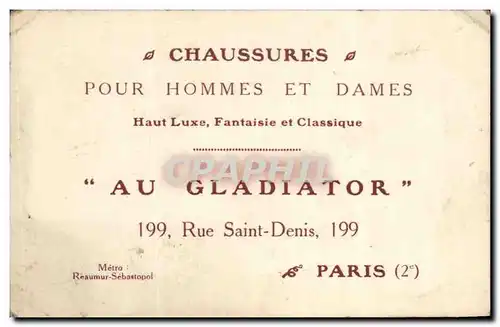 Carte de visite Chaussures Pour Hommes Et Dames Au Gladiator Rue Saint Denis Paris