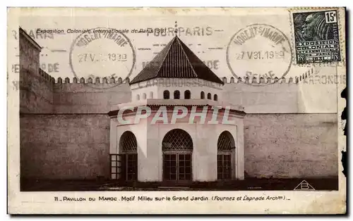 Cartes postales Paris Pavillon Du Maroc Motif Milieu sur le Grand jardin Exposition coloniale