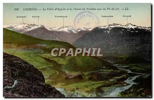 Cartes postales Lourdes La Vallee d&#39Argeles et la Chaine des Pyrenees vues Pic du Jer