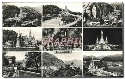 Cartes postales Lourdes la basilique l&#39apparition la vierge couronnee la grotte miraculeuse et le chateau for