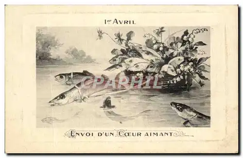 Cartes postales Avril Envoi D&#39Un Coeur Aimant Poissons
