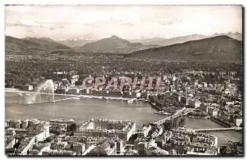 Cartes postales Geneve Vue aerienne de l aVille et du mont Blanc