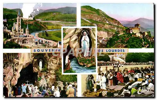 Cartes postales moderne Souvenir De Lourdes la basilique La grotte Le chateau Fort la Benediction des Malades et l&#39A