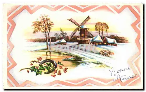 Cartes postales Fantaisie Bonne annee Moulin