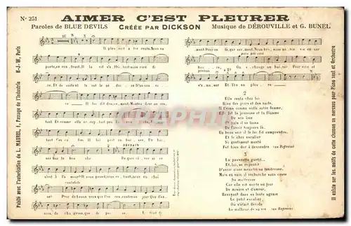 Cartes postales Aimer C&#39Est Pleurer Paroles de Blue Devils Dickson Derouville Bunel