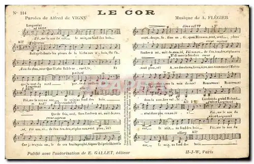 Cartes postales Le Cor Paroles de Alfred de Vigny Flegier