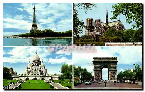 Cartes postales Paris Et Ses Merveilles Tour Eiffel Notre Dame Sacre Coeur Arc de Triomphe