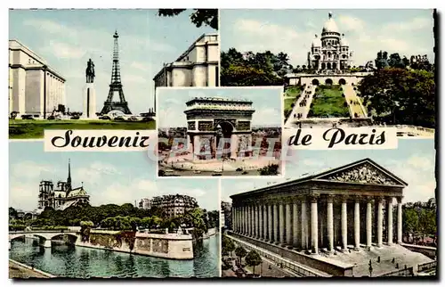 Cartes postales moderne Souvenir De Paris Tour Eiffel Sacre Coeur Notre Dame Madeleine