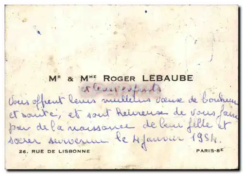 Carte de visite Roger Lebaube 26 rue de Lisbonne Paris