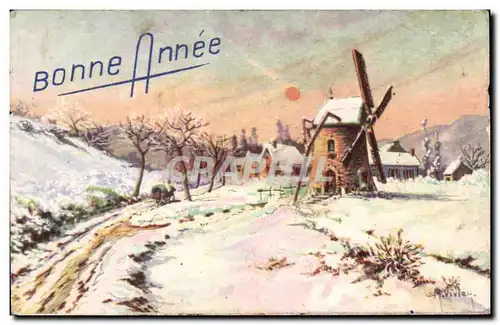 Cartes postales Fantaisie Bonne Annee Moulin