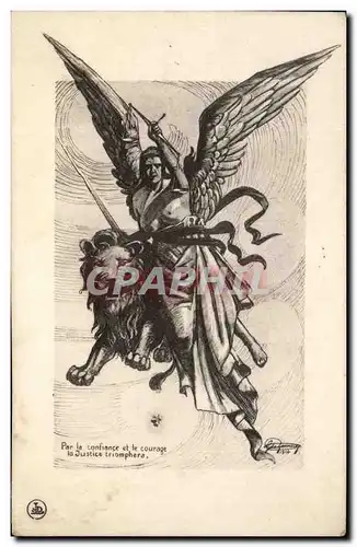 Cartes postales Par la Confiance et le Courage la Justice Trimphera Lion