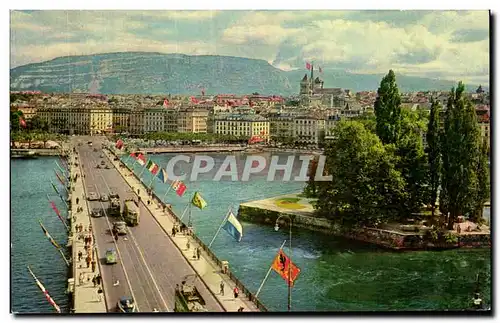 Moderne Karte Geneve L&#39iie JJ Rousseau Et le Pont Du Mont Blanc