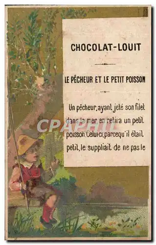 Chromo chocolet louit Le pecheur et le petit poisson Enfant peche