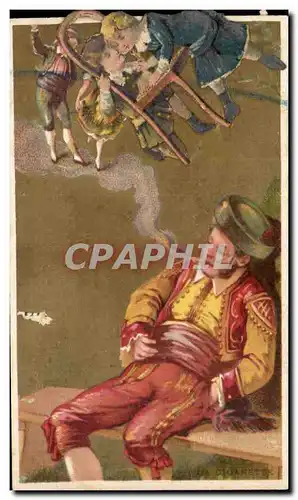 Chromo Ponvert la rochelle Rue du palais Homme fumant Enfants