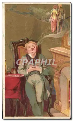 Chromo Ponvert Rue du palais La Rochelle Homme au cigare Tabac