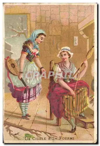 Chromo Ponvert Rue du Palais La Rochelle Maison du Petit Thomas La cigale et la fourmi Fileuse