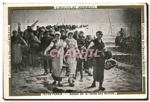 Chromo Chocolat Moreuil Feyer Perrin Retour de la peche aux huitres