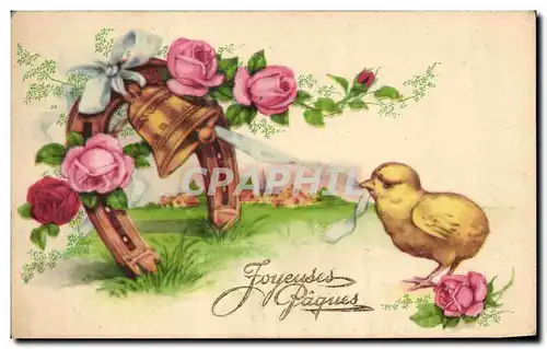 Cartes postales Joyeuses Paques Fleurs Poussins