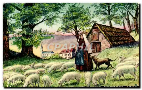 Cartes postales Lourdes Befnadette a Bartres Gardant Les Moutons Loup