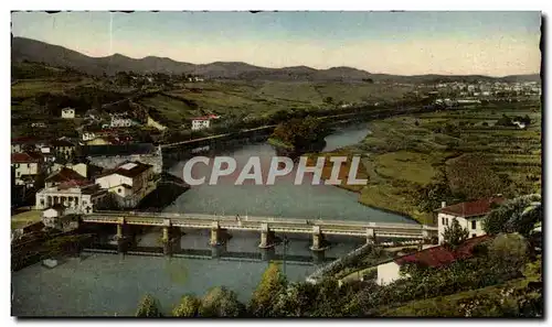 Cartes postales Behobie Frontiere Franco Espagnole Le pont international et l&#39ile des Faisans