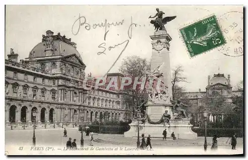 Cartes postales Paris Le monument Gambetta et le Louvre