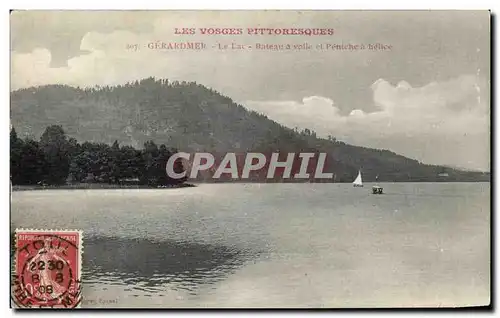 Ansichtskarte AK Les Vosges Pittoresque Gerardmer Le Lac Bateau a Voile et Peniche a Helice