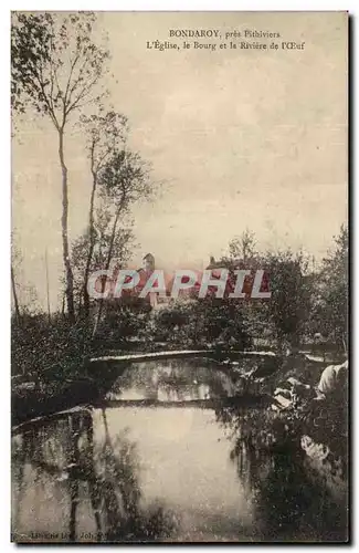 Cartes postales Bondaroy Pres Pithiviers L'Eglise Le Bourg et la Riviere de l'Oeuf Lavandiere